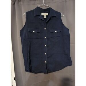 Kathryn‎ Deene Navy Blue Vest, Vintage Women's Top, Size 14/16 Sleeveless Shirt